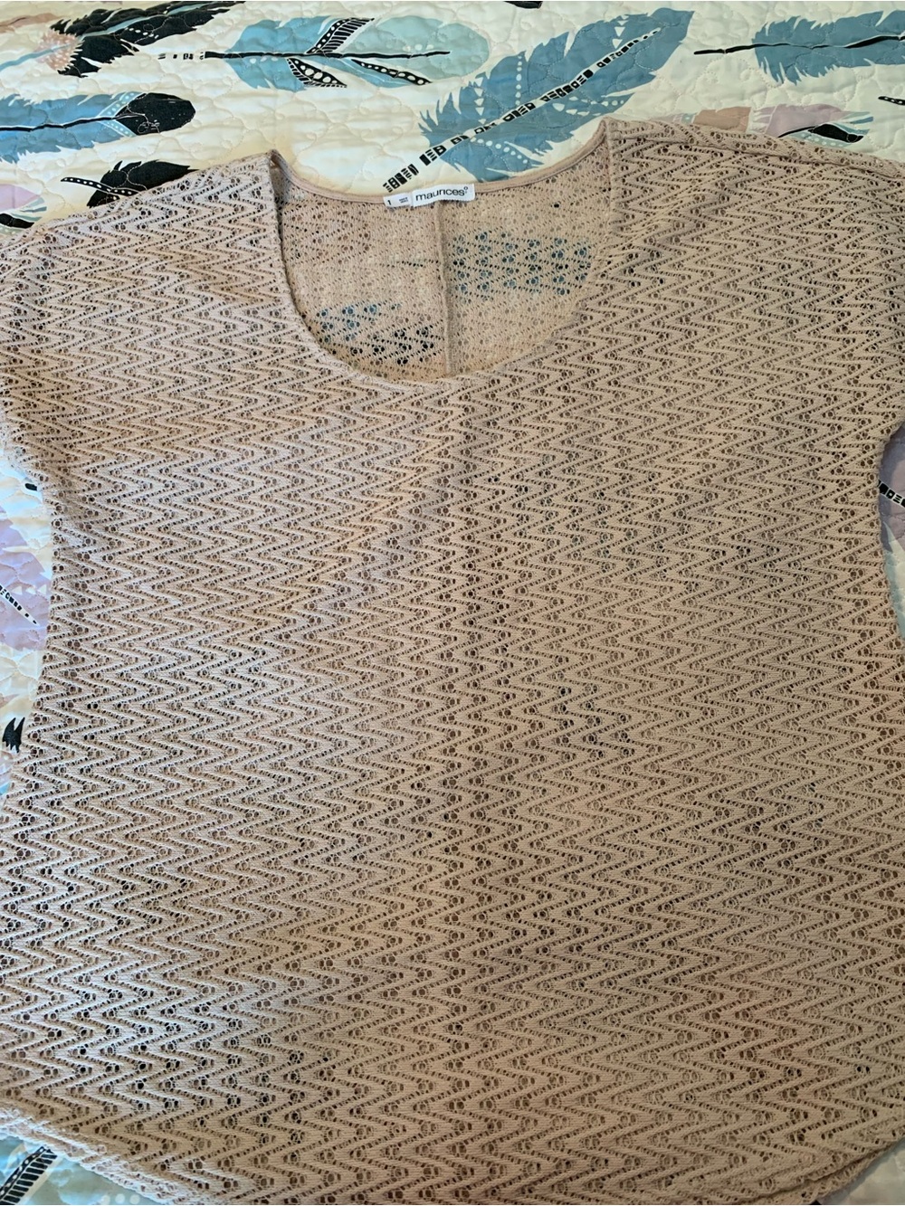 Maurices Beige Open-Knit Short Sleeve Top